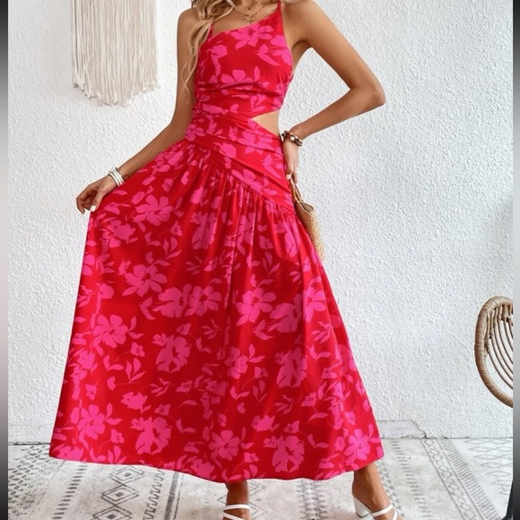 Boho Floral Print Criss Cross Open Back Ruched Cut Out Maxi Dress - Picture 8 of 9